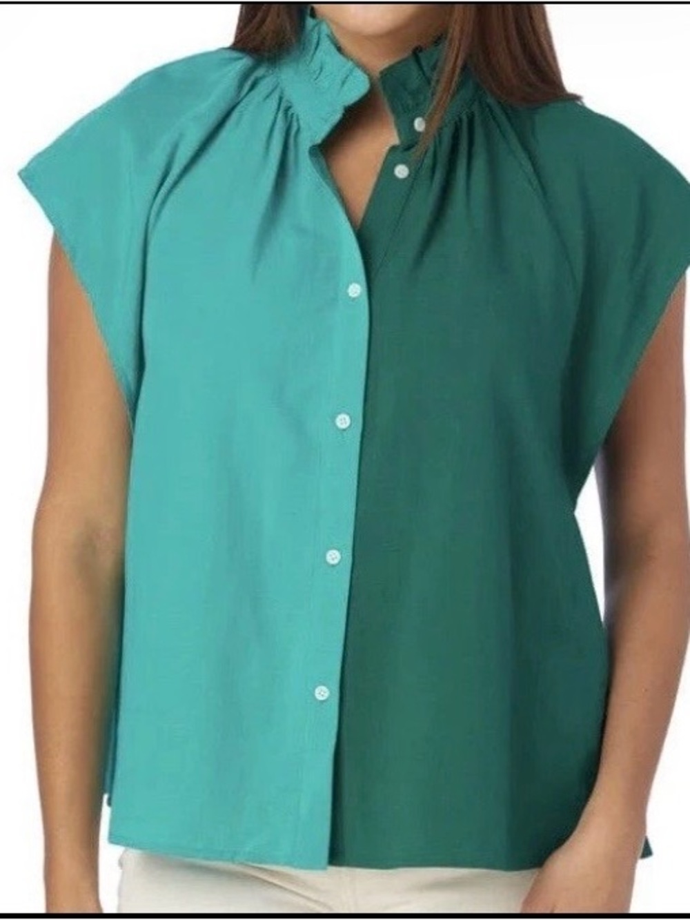 CROSBY By Mollie Burch Billie Blouse Damselfly Dutch Green Button Front SMALL